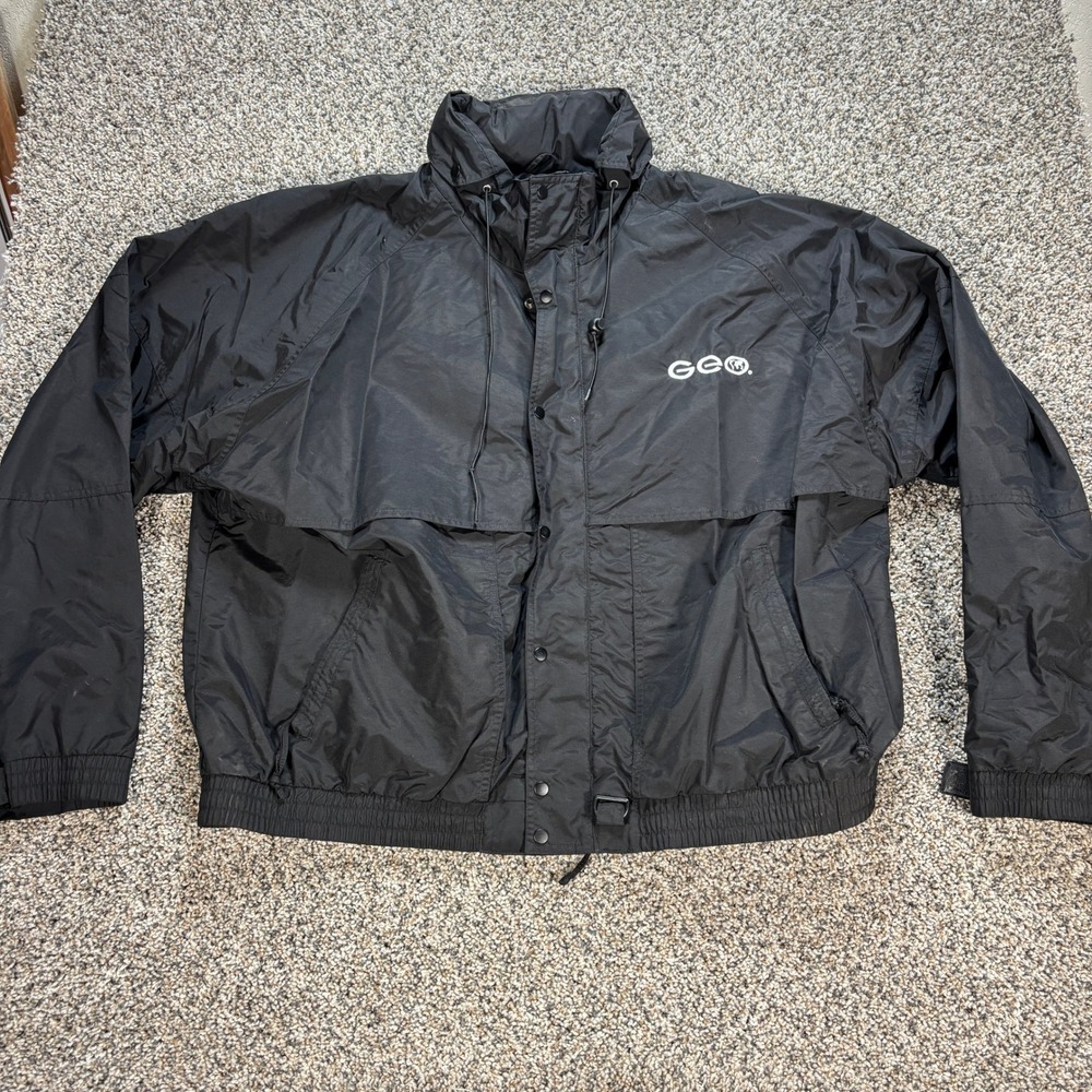 Tri-Mountain Men's 2XL Black Windbreaker Jacket GEO Logo Full Zip Snap Front